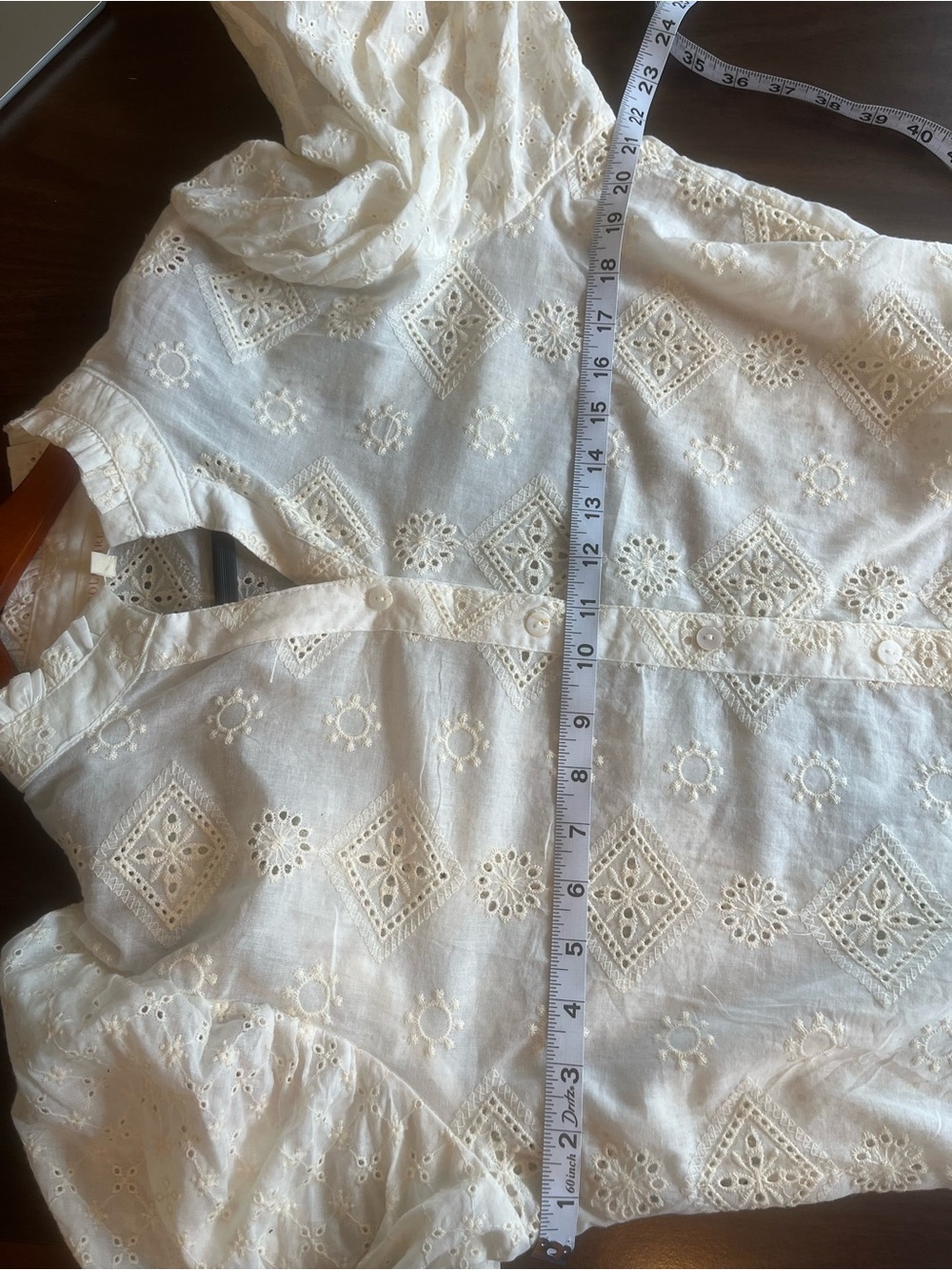 Solitaire White Eyelet Ruffled Neck Puff-Sleeve Blouse Cottagecore - Picture 6 of 7